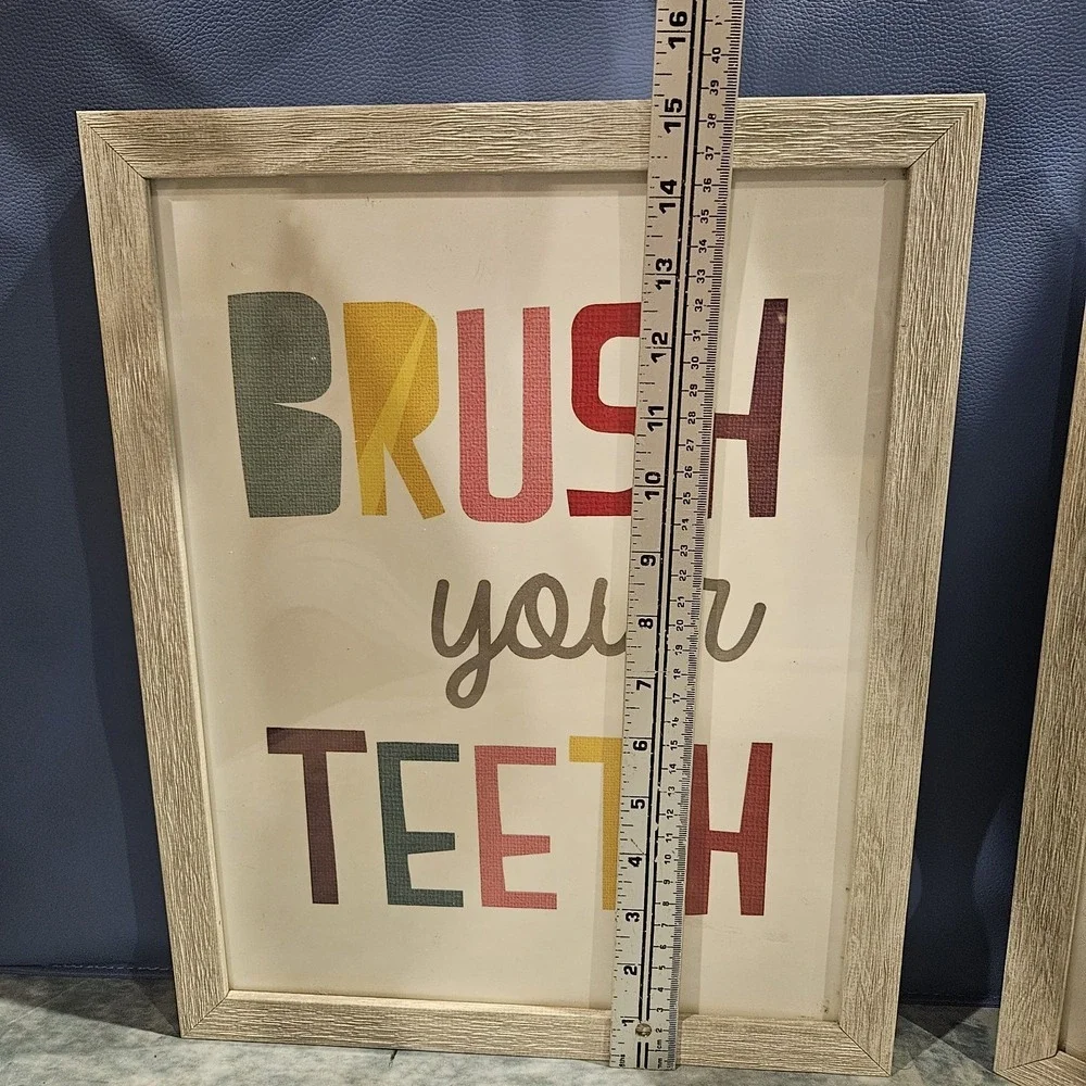 Brush Your Teeth Wash Your Hands Bathroom Wall Decor Set Kids Nursery‎ Framed